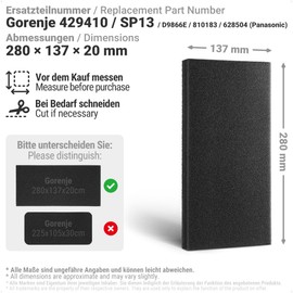 Siegvoll Filter for Gorenje 429410 SP13 D9866E and Compatible with Panasonic ANH-628504 Hisense Dryer, Heat Exchanger Filter, Sponge Filter, Lint Filter for Tumble Dryers, Heat Pump Dryers