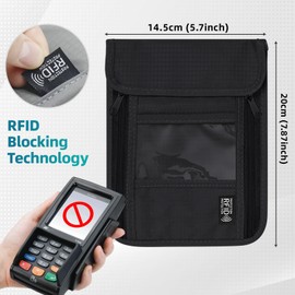 NOCHME Chest Pocket Cell Phone Pouch for Men RFID Protection Hidden Anti-theft Passport Holder for Men Women Business Travel, black