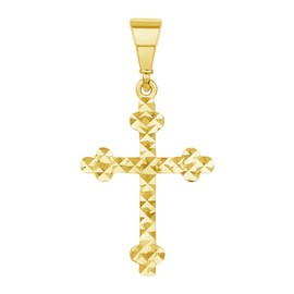 Jewelry America Solid 14k Yellow Gold Textured Dainty Religious Orthodox Cross Charm Pendant
