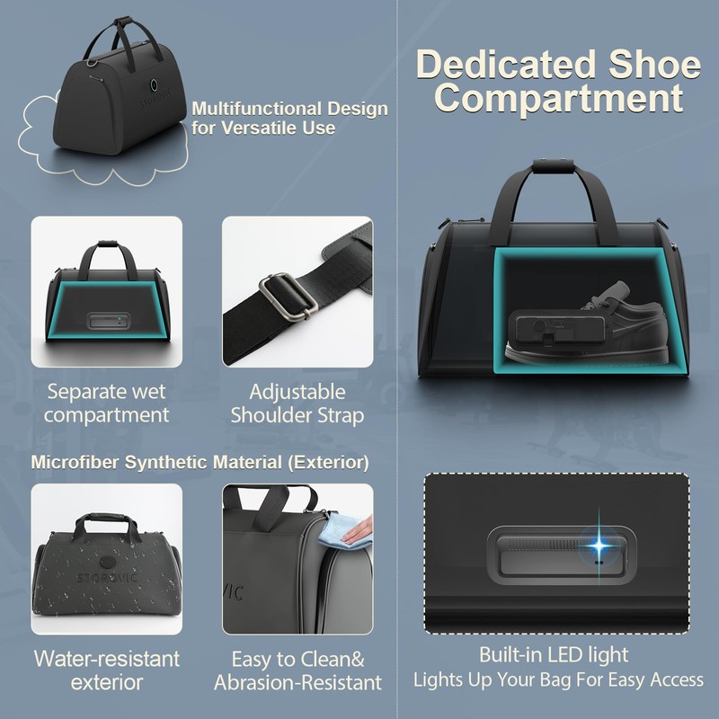 STOROVIC Deodorizing Travel Bag - Multi-Compartment, Water-Resistant, Odor Elimination for