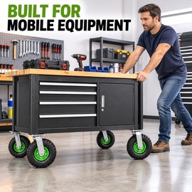 10 Inch Pneumatic Caster Wheels Set of 4, Heavy Duty Rubber Air Tires with 2 Swivel and 2 Fixed Plate Casters