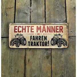 Tin Signs Funny Tractor Saying "Real Men Driving Tractor" Tractor Farmers Decorative Sign Metal Sign Humour Funny Gift for Birthday or Christmas 28 x 12 cm