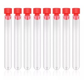 Mebix TRD Portabs Tubos de Plástico para Muestras con Tapas Rojas – Set de 100 Unidades, Transparentes, Reutilizables, Ideales para Laboratorio, Experimentación, Manualidades, etc