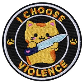 XMJY 3'' Funny Cat Patches - I Choose Violence, Embroidered Hook and Loop Patches, Cute Meme Morale Patch for Backpacks, Dog Harnesses, Army Vests, Gym Bags, Hats, Helmets(Yellow)