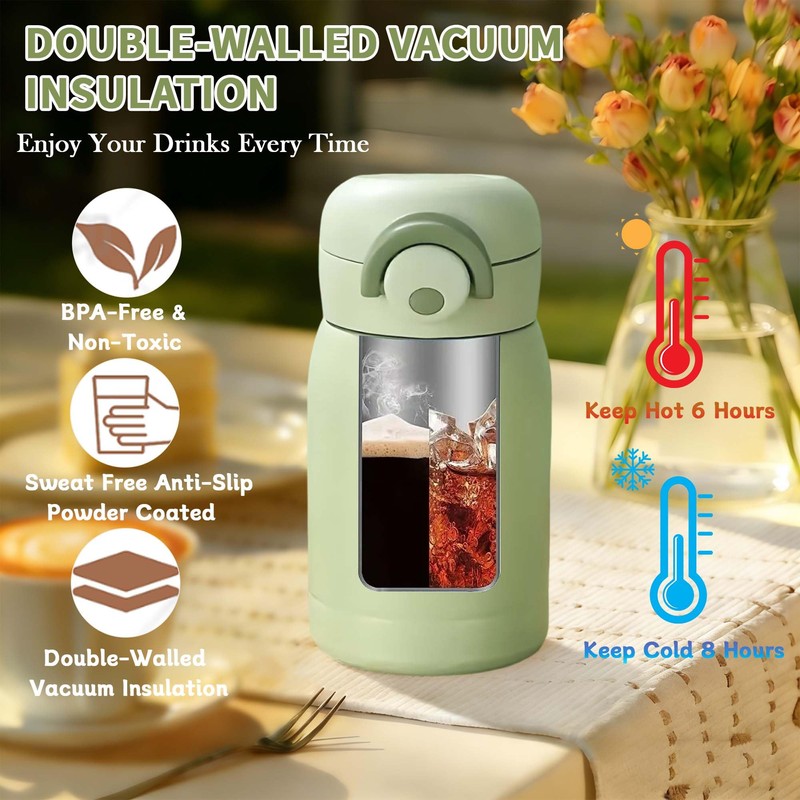 DDUP Small Water Bottle 350ml, Mini Lightweight Flask for Hot