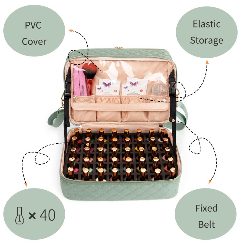 Ethereal Nail Polish Organizer Case Holds 50+ Bottles(15ml/0.5fl.oz) and Nail
