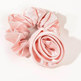 Pink Rose Hair Scrunchies for Women Satin Hair Ties,Flower Hair Accessories Gentle No Pull Elastic,Floral Hair Accessories for Wedding Bridal, Everyday Ponytail Holder (pink)