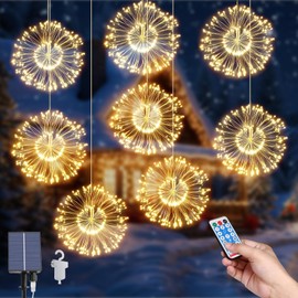 Solar Fairy Lights - 8Pack Hanging Starburst Sphere Lights, 800 LEDs, 8 Modes, Waterproof Copper Wire, Remote Control for Home Party Xmas Decorations