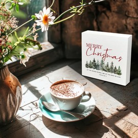 Kneaotoaji Merry Christmas Wooden Signs - Christmas Decorations, Inspirational Christian Desk Signs 5x5 Inch, Christian Gifts, Bible Verse Decor, Christmas Decor Decorations for Home, Psalm 96 11