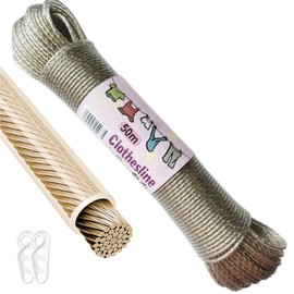 Outdoor Clothes Line 50 m with Steel Core: Heavy Duty Extra Strong Washing Line with a Load Capacity of 150 kg Rustproof and Waterproof Washing Rope for Garden Outdoor