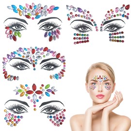 WUSJCOF 4 PCS Farbe Temporäre Tattoos Edelsteine Glitzer Schmucksteine Strass Gesicht Juwelen Kristalle Strasssteine für Musikkarneval, Party, Make-up