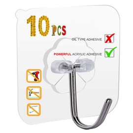 33lbs Adhesive Sticky Hooks for Hanging on Wall or Ceiling, Heavy Duty, Traceless, No Damage(10pcs)