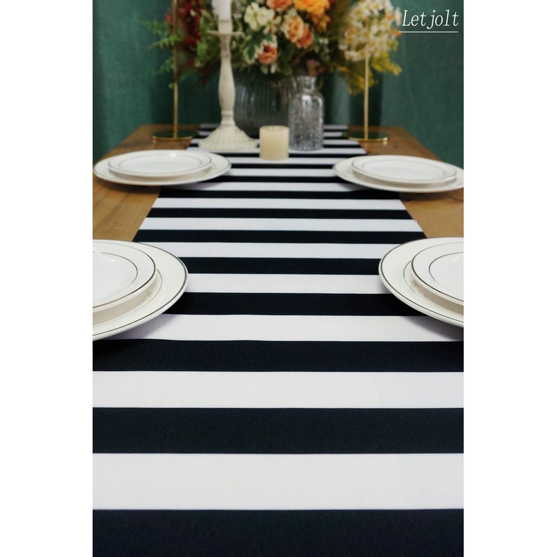 Table Runner Black and White Striped Pattern for Anniversary Runner