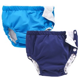 IjnUhb Pañales de natación reutilizables para bebé, paquete de 2, pantalones lavables para niños de 0 a 3 años, clases de natación, regalos de ducha, Azul marino, 12-18 Meses