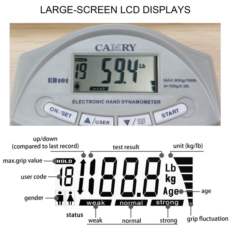 CAMRY Digital Hand Dynamometer Grip Strength Measurement Meter Auto Capturing