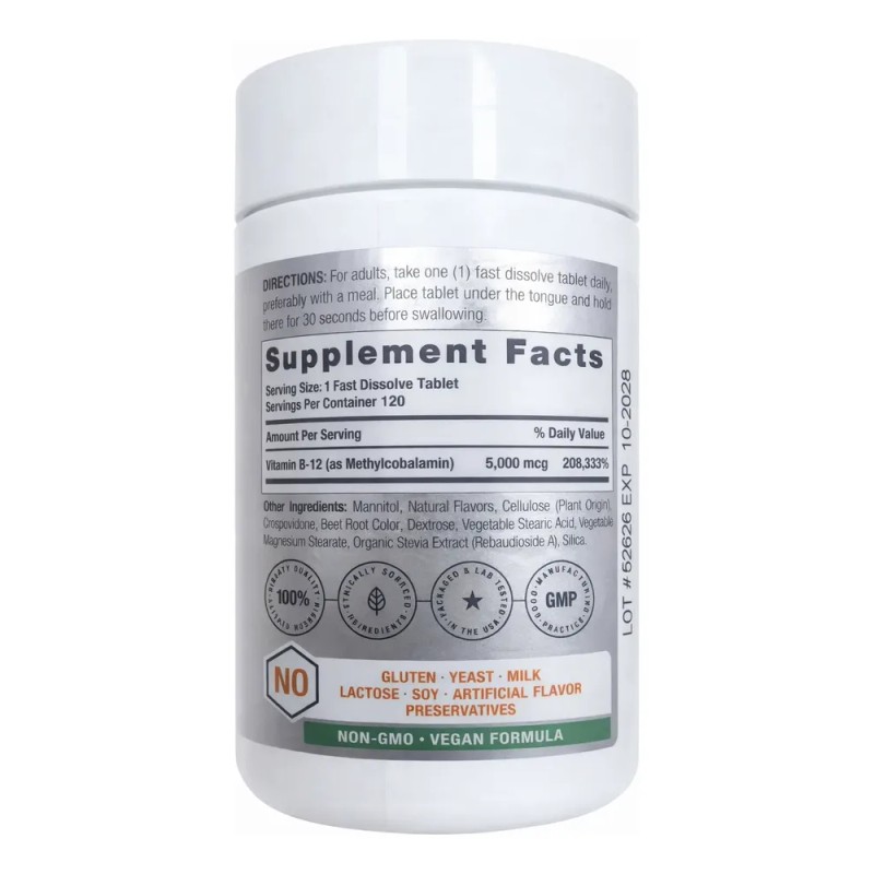 Vitamina B12 Metilcobalamina 5000mcg Sublingual 120 Tabletas