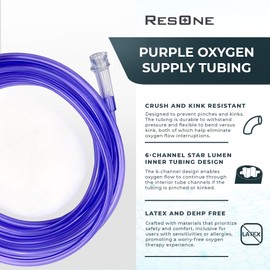 ResOne 5pk 7Ft Oxygen Supply Tubing, Crush Resistant, Standard Connectors for Nasal Cannulas, Cannula Nasal Tubing, Oxygen Concentrator - Purple