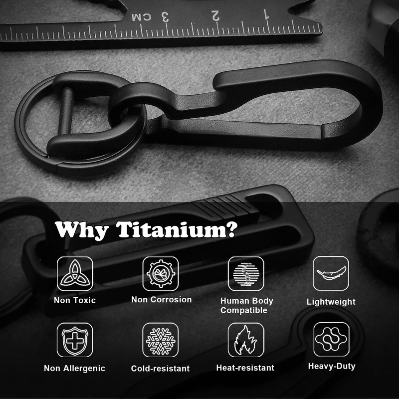 PJYTAC Black Titanium Carabiner Keychain, Quick Release Heavy Duty Key