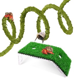 3.3 FT Bendable Hermit Crab Climbing Toys Plus Simulation Grass Hermit Crab Ramp Climbing Ladder Set, Reptile Vines Tank Terrarium Accessories, Jungle Climbing Vines Habitat Decor for Lizards Geckos