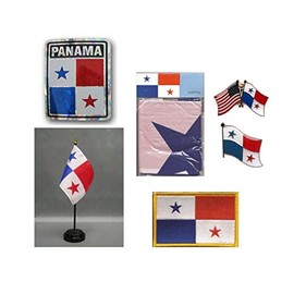 JumpingLight Panama Heritage Flag Set (3x5 Flag, Decal, Lapel Pins, Desk Flag & Patch) - Quality Flags