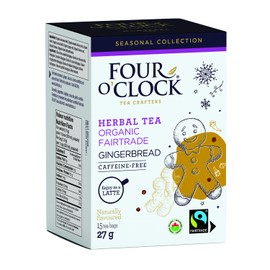 Four O'Clock Gingerbread Herbal Tea Organic Fairtrade, Winter Collection, Kosher, Gluten Free, 15 Teabags