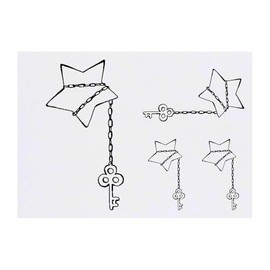 4 x 'Star with Key Chain' Temporary Tattoos - Water Resistant, Skin-Safe, Non-Toxic Transfers, Mixed Sizes (TO00074828)