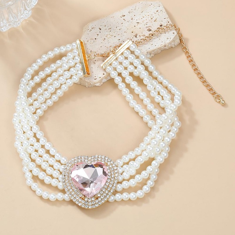 fxmimior Boho Women Multilayer 1920s Love Heart Rhinestone Necklaces Gold