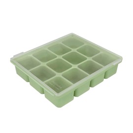 PETINUBE Silicone Freezer Tray, Baby Food Storage Cubes with Clip-On Lid, Freeze Baby Food, Soups, Purees, Ice, Easy and Safe Design, Made in Korea (12, Celadon Green)