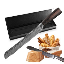 20.5 cm Brotmesser mit Wellenschliff, Extra Scharfe Klinge aus hochwertigem Edelstahl mit ergonomischem Holzgriff zum Schneiden von Brot, Bagels, Kuchen, Oktoberfest