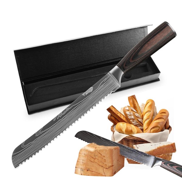20.5 cm Brotmesser mit Wellenschliff, Extra Scharfe Klinge aus hochwertigem