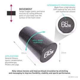 66fit EPP Massage Foam Roller - Black - 15cm x 30cm
