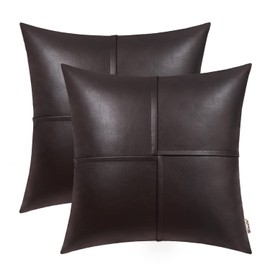 BRAWARM Faux Leather Throw Pillow Covers 20 X 20 Inches, Seal Brown Leather Pillow Covers Pack of 2, Hand Stitched Leather Decorative Throw Pillows for Couch Sofa Bed Living Room Home Garden