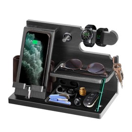 Gifts for Men Valentines Bedside Table Organiser Mens Valentines Day Gifts Wood Phone Docking Station for Men Gadgets Key Wallet Watch Stand Gifts for Dad Presents for Men Birthday Gifts for Him