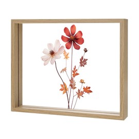 M METERXITY Wooden Pressed Flower Frame, 8 x 10 Inch Double Acrylic Floating Picture Frame for Dried Flowers/Tabletop/DIY/Handicrafts [Wood Color]