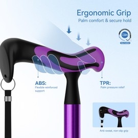 KingPavonini Walking Cane for Women/Men with Second Handle, Foldable & Adjustable Quad Cane with 4-Pronged Base for Standing, Lightweight Walking Aid for Seniors & Adults