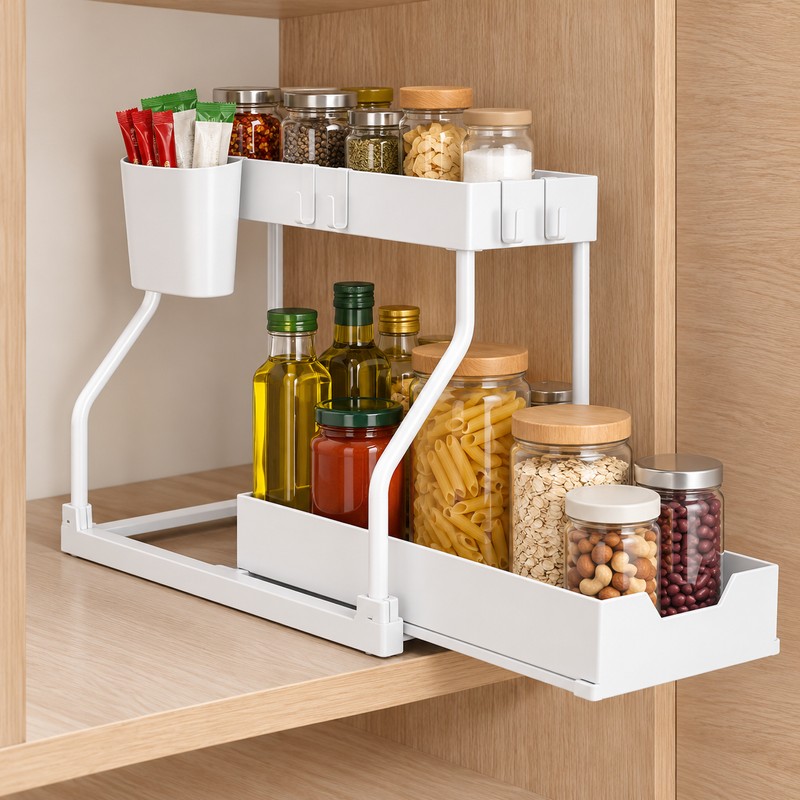 Pull-Out Cabinet Organizer for Kitchen and Bathroom Storage – Black