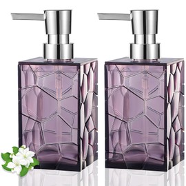 Hand Soap Dispenser, Clear Acrylic Plastic Liquid Pump Bottles Refillable Lotion Dispenser for Bathroom Decor Kitchen College Dorm, Purple 2 Pack