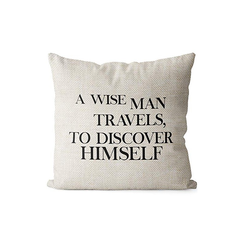 BEDSUM Linen Throw Pillow Cover, A Wise Man Travels, to