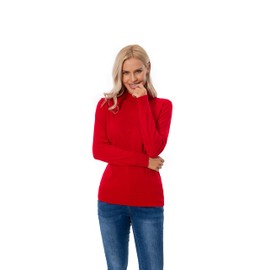 WOSICA Women's 100% Pure Cashmere Long Sleeve Pullover Mock Neck Sweater (Alizarin Red XL)