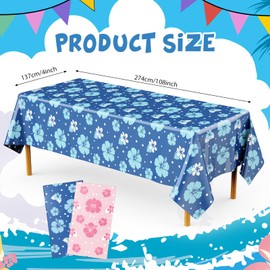 Oudain 2 Sheets Hawaii Hibiscus Tablecloth Tropical Luau Table Cloth Birthday Party Decorations Blue Cartoon Table Covers for Birthday Party Supplies