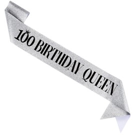 FXPATYY 100 Birthday Queen 100th Birthday Sash for Women, Silver Glitter Sash with Black Foil
