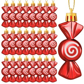 JULMELON 24Pcs Christmas Candy Ornaments Xmas Glitter Hanging Candy Cane Decorations Christmas Tree Candy Swirl Decor for Christmas Home Party Favor Supplies (Red)