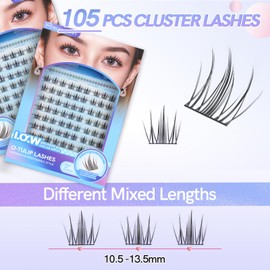 Natural Lash Extension Kit 105Pcs Cluster Lashes 10.5-13.5MM Wispy Eyelash Extensions Individual Lashes Kit with Lash Bond and Remover Tweezers DIY at Home by MLEN DIARY