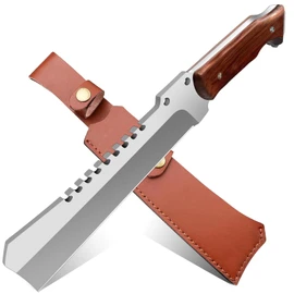 Machete w Sheath for Yard Work, 15'' Full Tang Camping Machete for Cutting Trees Heavy Duty, Survival Machetes, 0.22’’ Thick 5CR15MOV Stainless Steel Blade Spine & Wood Handle, Clearing Brush and Gardening