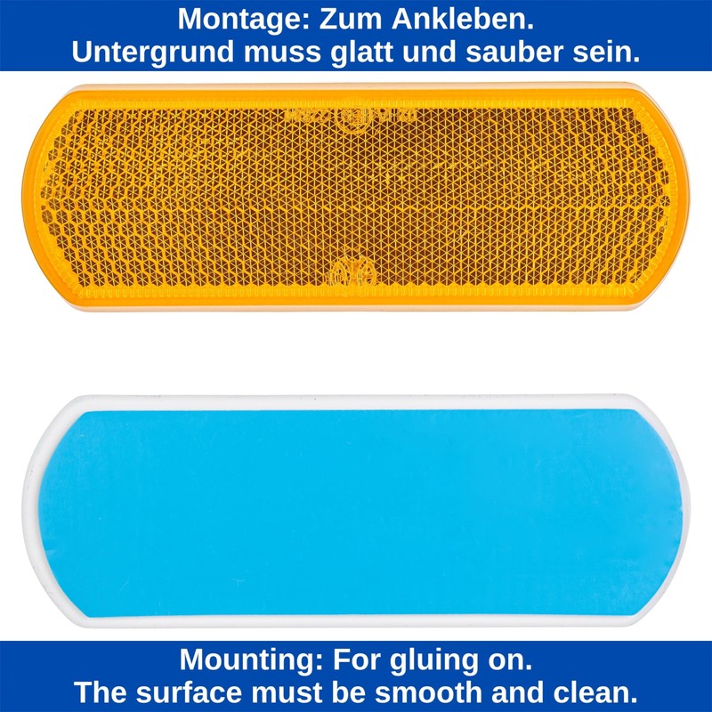 Rectangular stick-on reflectors, 8 Pack, orange, White and Red, 4.37