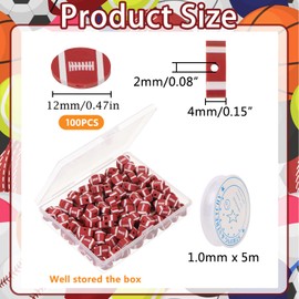 CCOZN 100 Pcs Football Beads for Jewelry Making, Sports Polymer Clay Beads Bulk with Box, 12mm Rugby Football Beads Charms,Sports Ball Spacer Beads for DIY Crafts Bracelet
