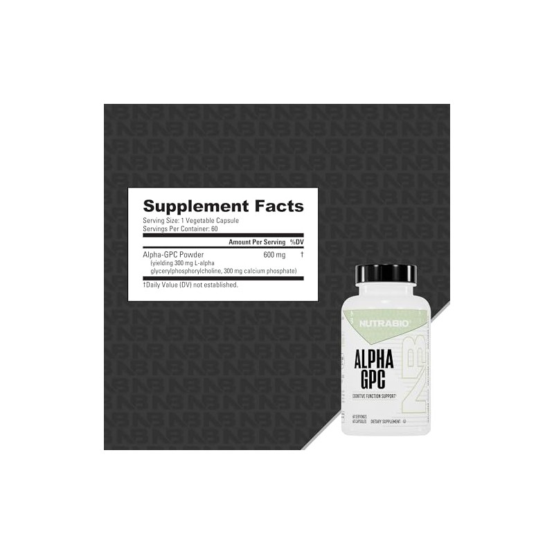 NutraBio Alpha GPC - 60 Caps - 300 mg -