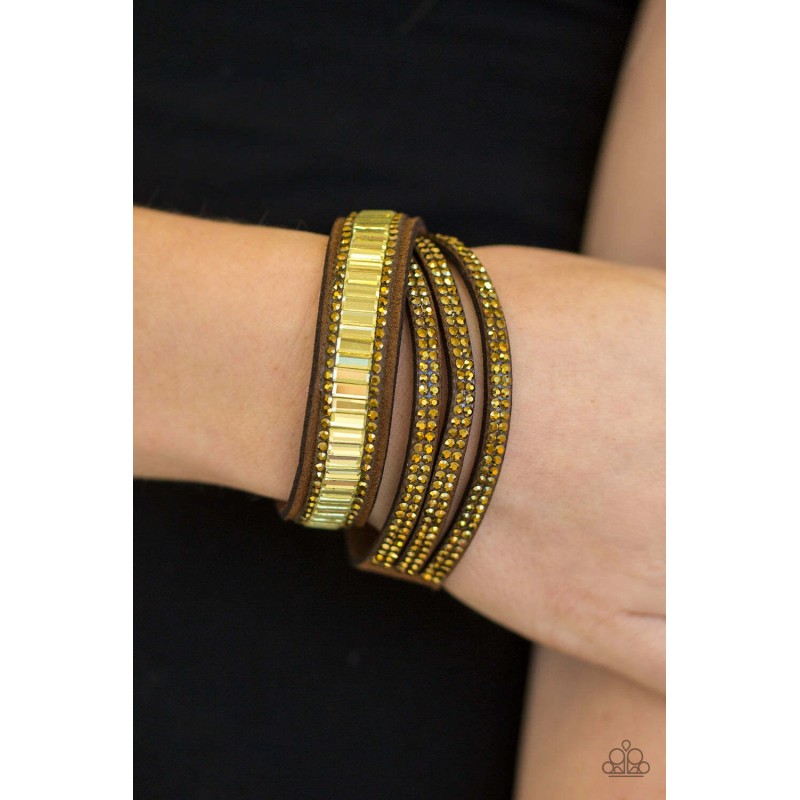 Paparazzi Aurum Rhinestone Suede Bracelet Womens/Just In SHOWTIME - Brass