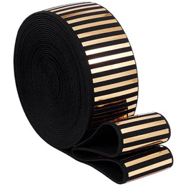 BENECREAT 4.6m Black Knitted Elasticated Tape with Gold Laser Pieces, 39mm Sewing Elastic Band Polyester Stretch Strap for Sewing Waistband Wig and DIY Crafting