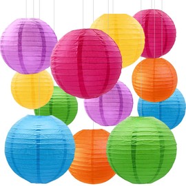 CC wonderland zone 12pcs Rainbow Hanging Paper Lanterns,Colourful Round Paper Lanterns for Birthday,Baby Shower,Wedding,Party,Home Ceiling Decoration